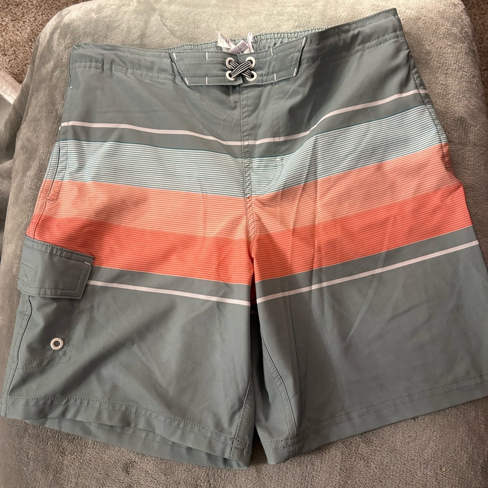 Boys Gray and Coral Swim Shorts